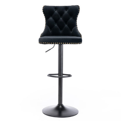 Braneit™ 4x Height Adjustable Swivel Bar Stool Velvet Nailhead Barstool with Footrest