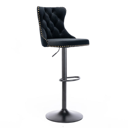 Braneit™ 4x Height Adjustable Swivel Bar Stool Velvet Nailhead Barstool with Footrest