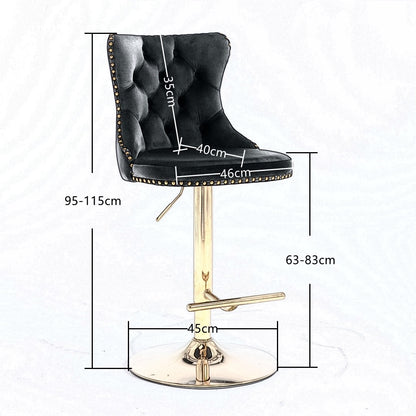 Braneit™ 2x Height Adjustable Swivel Bar Stool Velvet Studs Barstool with Footrest and Golden Base- Grey