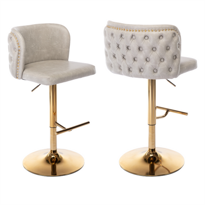 Braneit™ Set of 2 Beige Faux Leather Swivel Bar Stools – Golden Base & Modern Design