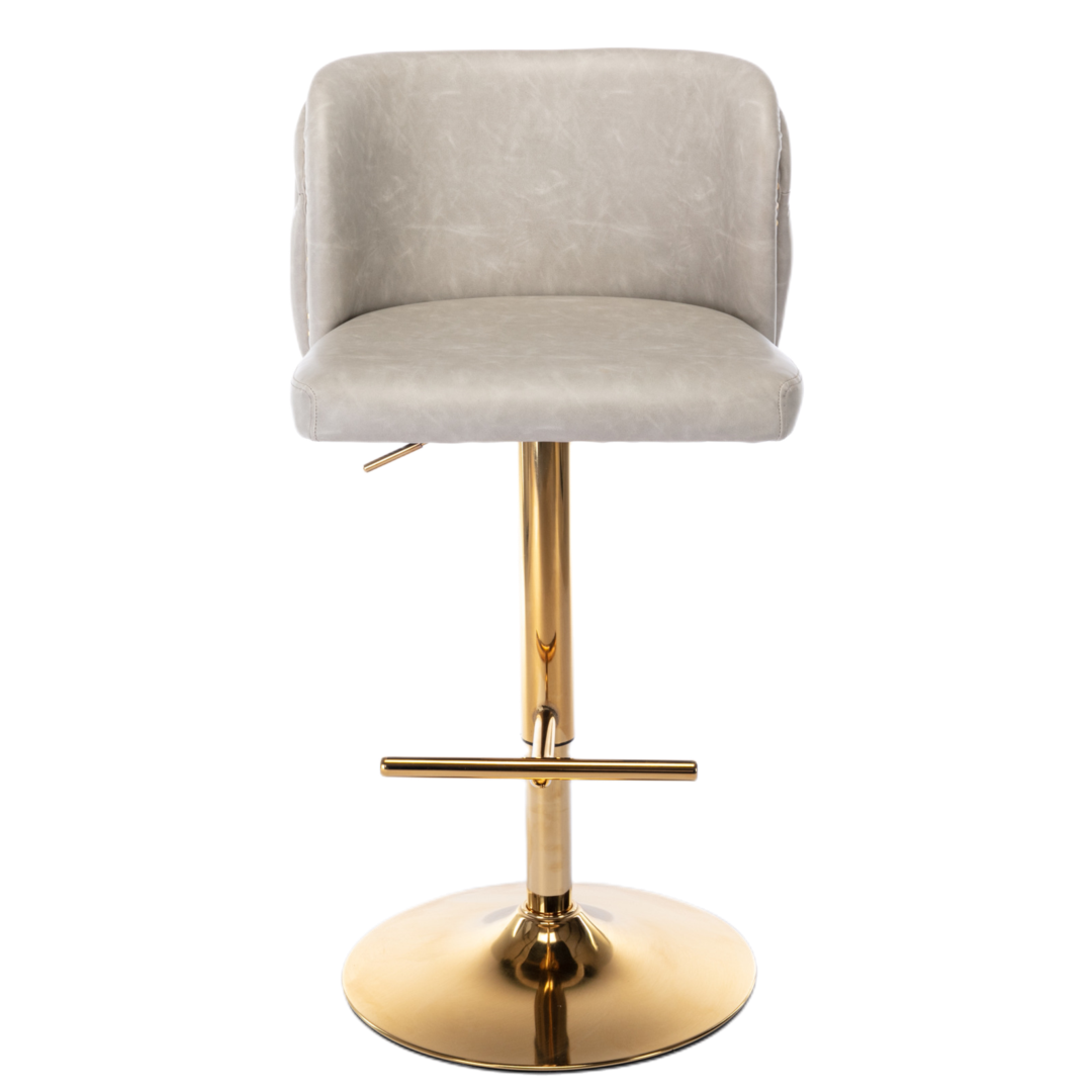 Braneit™ Set of 2 Beige Faux Leather Swivel Bar Stools – Golden Base & Modern Design