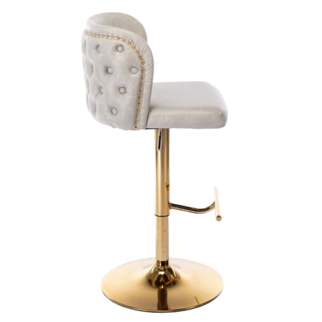 Braneit™ Set of 2 Beige Faux Leather Swivel Bar Stools – Golden Base & Modern Design