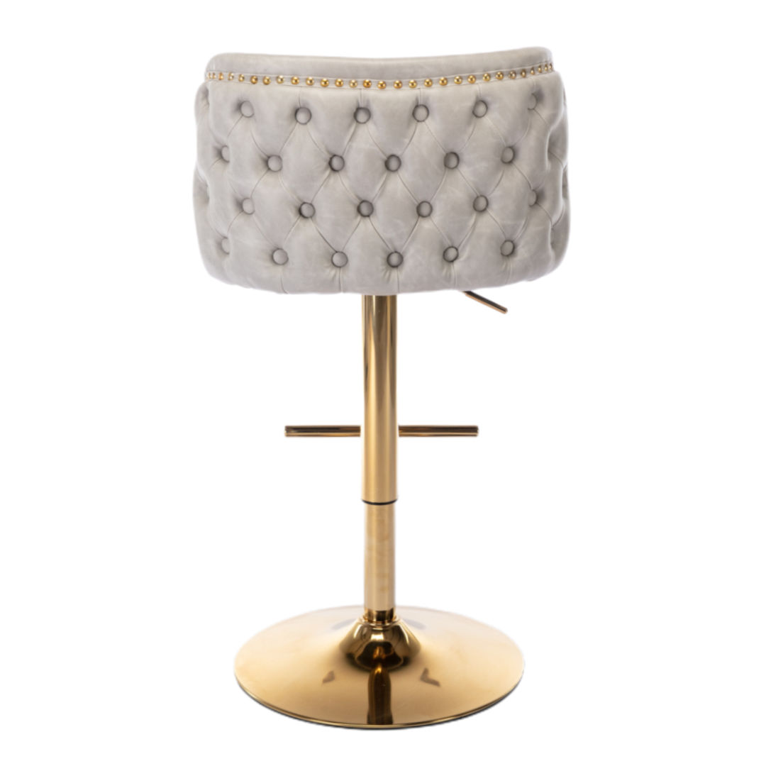 Braneit™ Set of 2 Beige Faux Leather Swivel Bar Stools – Golden Base & Modern Design