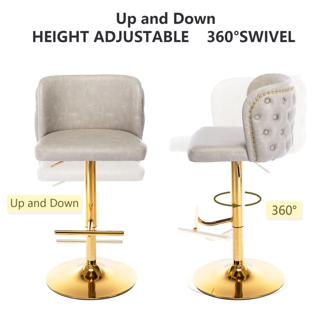 Braneit™ Set of 2 Beige Faux Leather Swivel Bar Stools – Golden Base & Modern Design