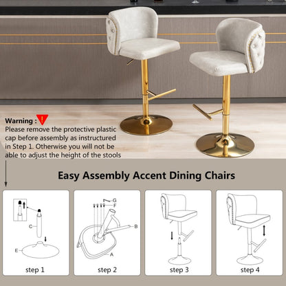 Braneit™ Set of 2 Beige Faux Leather Swivel Bar Stools – Golden Base & Modern Design