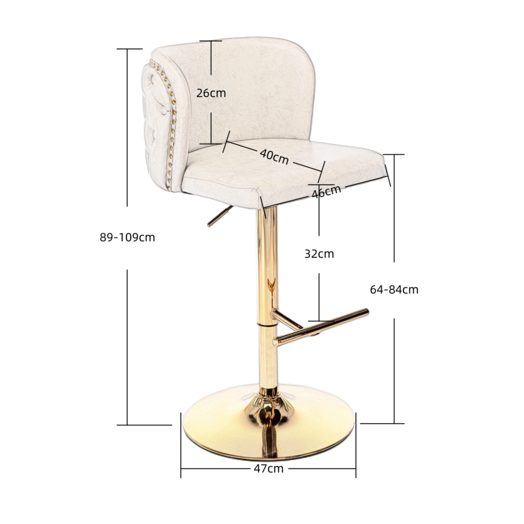 Braneit™ Set of 2 Beige Faux Leather Swivel Bar Stools – Golden Base & Modern Design