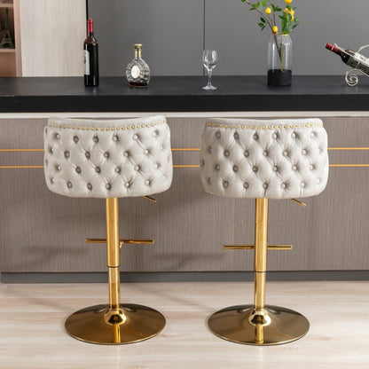 Braneit™ Set of 2 Beige Faux Leather Swivel Bar Stools – Golden Base & Modern Design