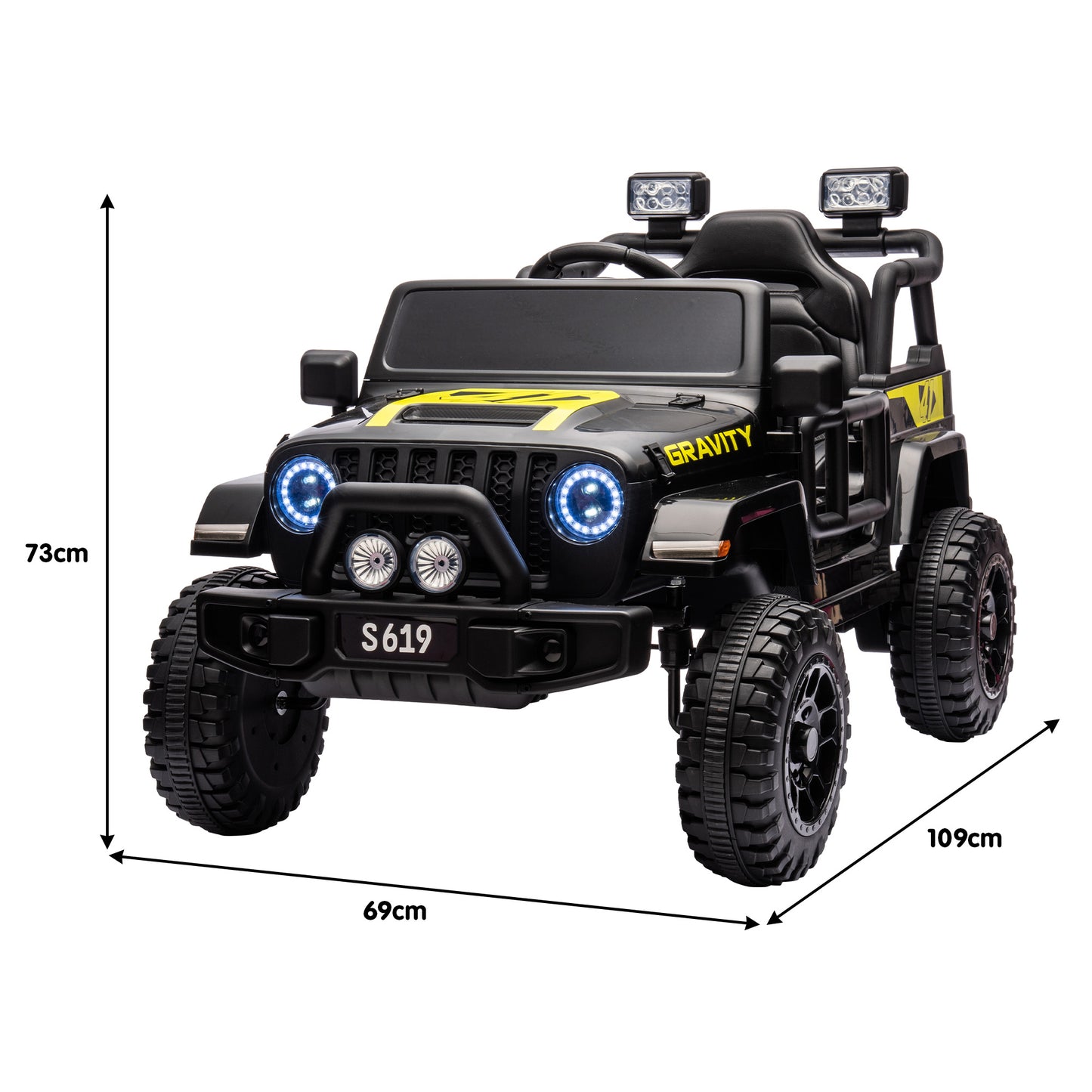 Kahuna S619 Gravity Kids Electric Ride-On Car – Black with Remote & 12V Battery