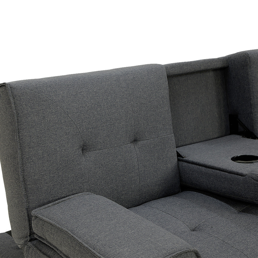 Braneit™ Sarantino Rochester Linen Fabric Sofa Bed – Dark Grey Futon Lounge Couch