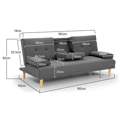 Braneit™ Sarantino Rochester Linen Fabric Sofa Bed – Dark Grey Futon Lounge Couch