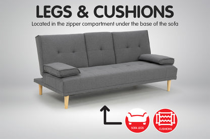 Braneit™ Sarantino Rochester Linen Fabric Sofa Bed – Dark Grey Futon Lounge Couch