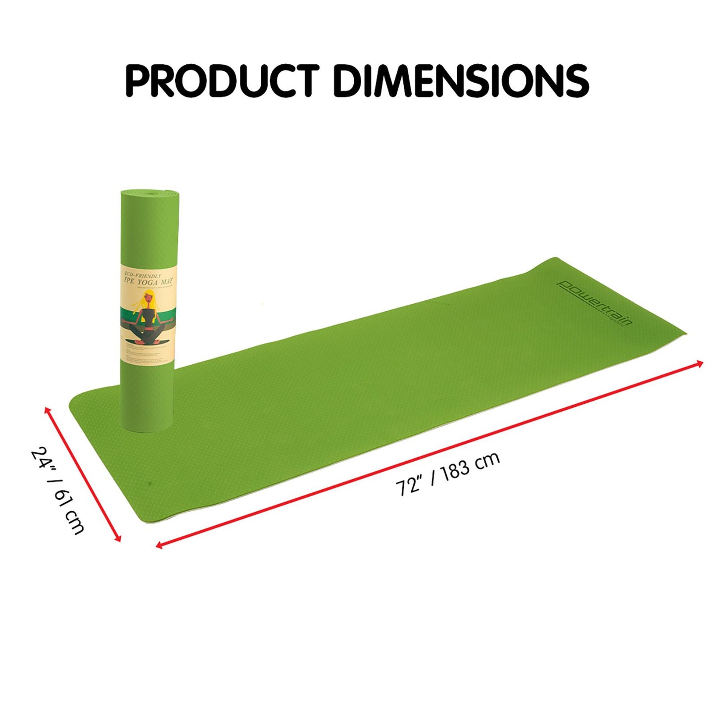 Powertrain TPE Yoga Exercise Mat Home Gym Pilates Fitness 8mm Thick in Green