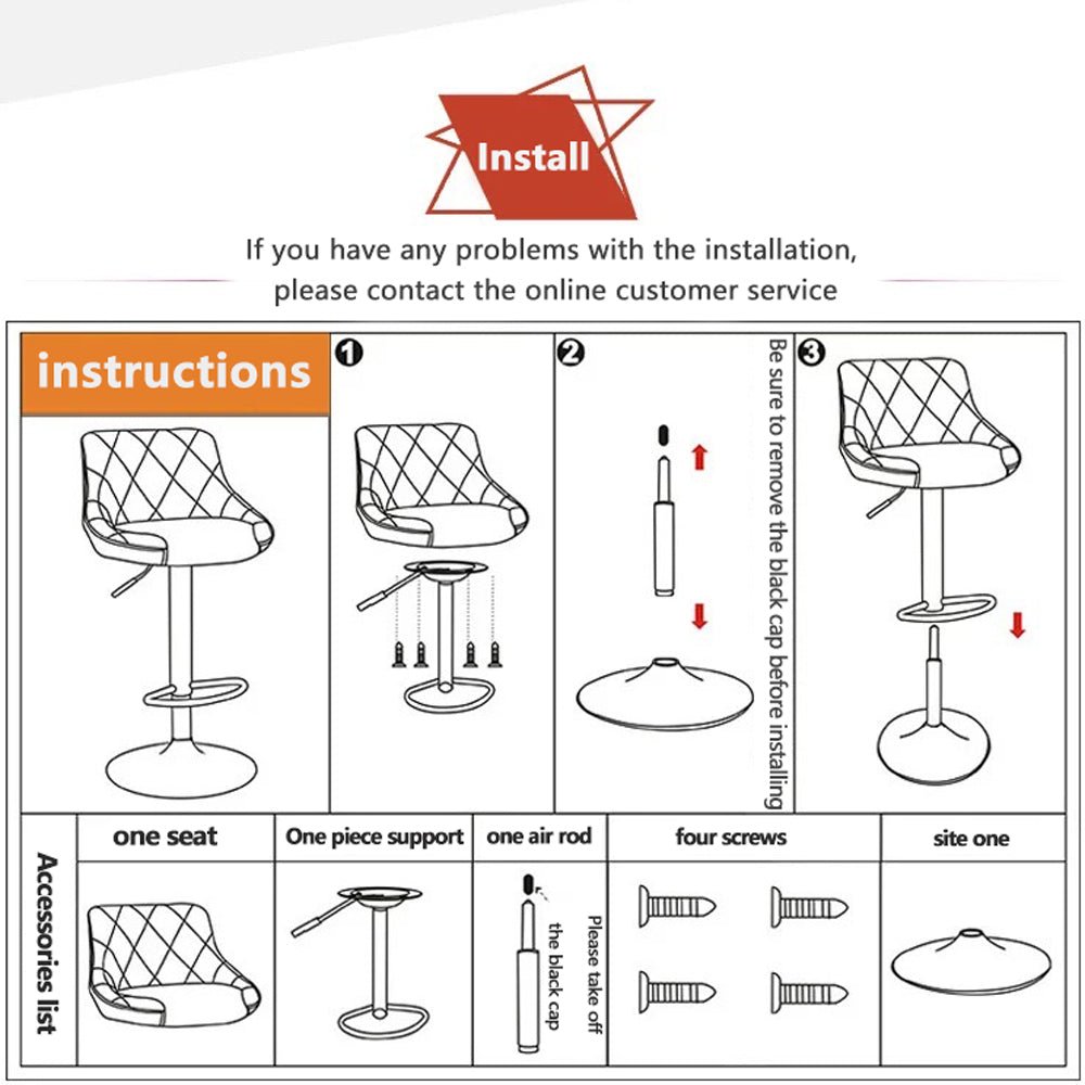 Braneit™ Bar Stools Kitchen Bar Stool Leather Barstools Swivel Gas Lift Counter Chairs x2 BS8403 Black