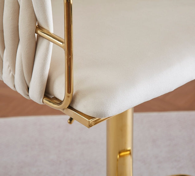 Braneit™ 2x Height Adjustable Blue Swivel Bar Stool Velvet Golden Round Base Barstools Chairs