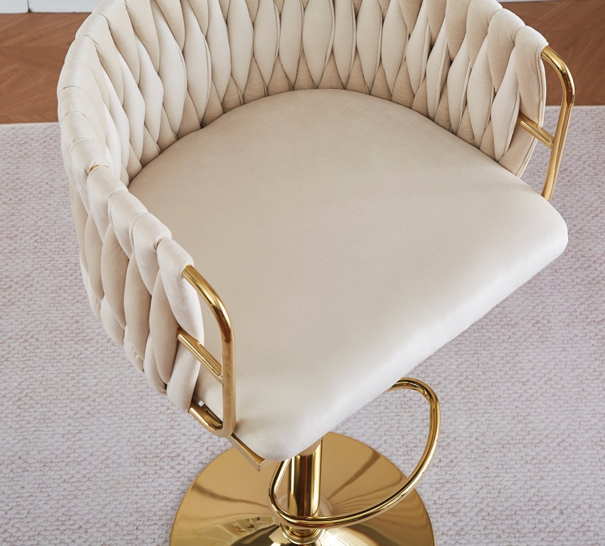 Braneit™ 2x Height Adjustable Blue Swivel Bar Stool Velvet Golden Round Base Barstools Chairs