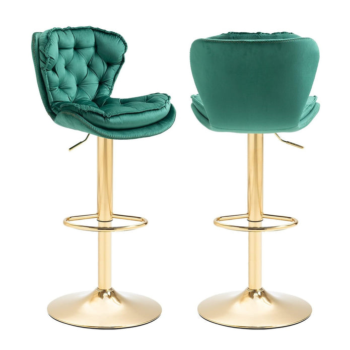 SERENITà Swivel Bar Stools Set of 2 Counter Height Barstools with Back Velvet Upholstered Adjustable Stool Chair Min Century Modern Bar Stool for Kitchen Island (Emerald Green)