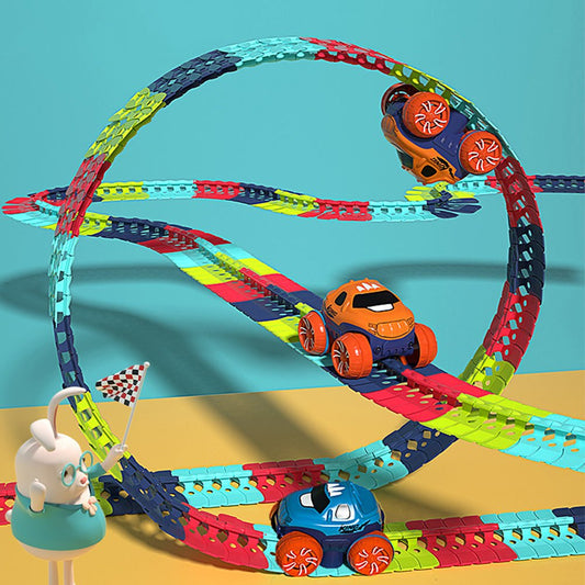 Glow-in-the-Dark Flexible Race Track – 92pcs with LED Light-Up Car