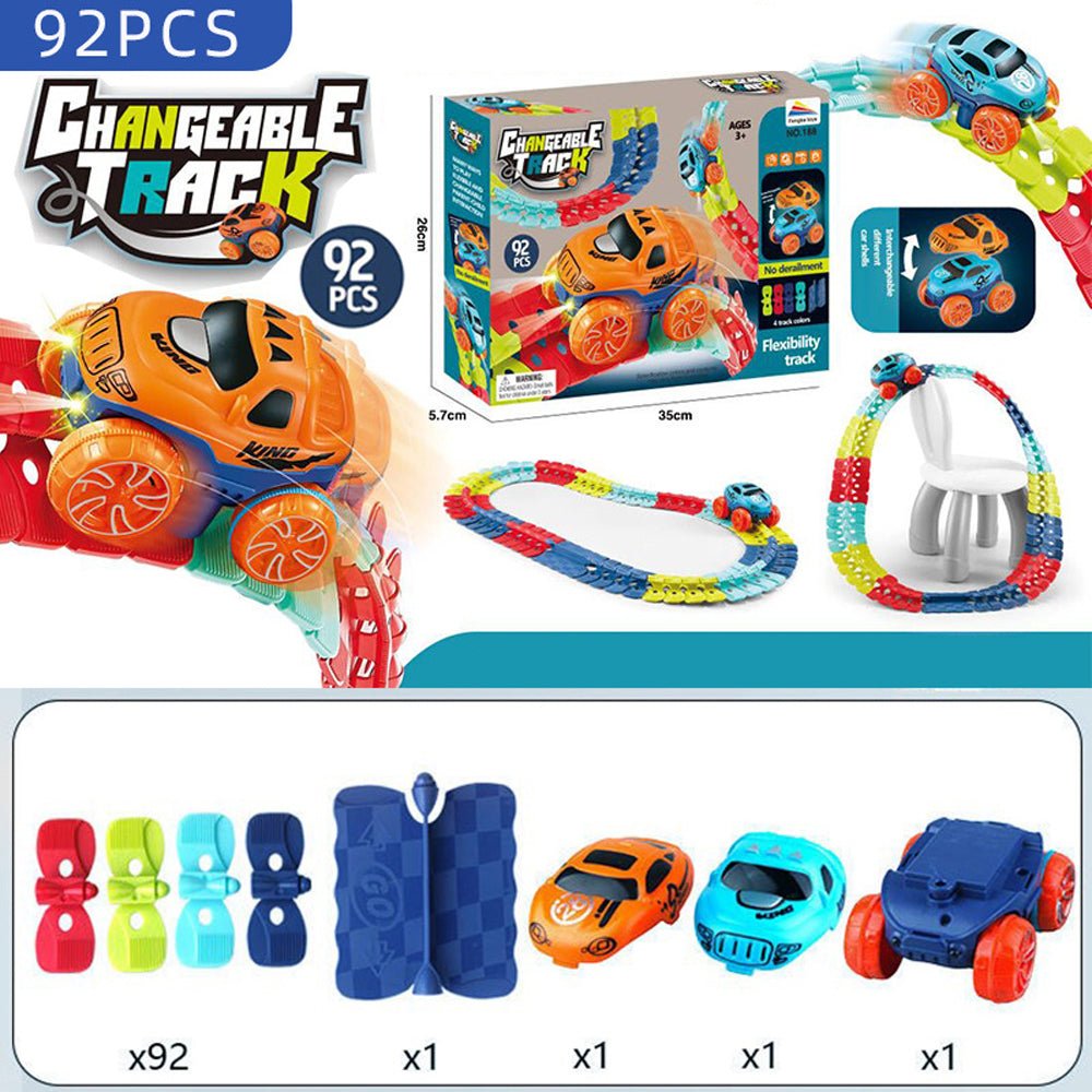 Glow-in-the-Dark Flexible Race Track – 92pcs with LED Light-Up Car