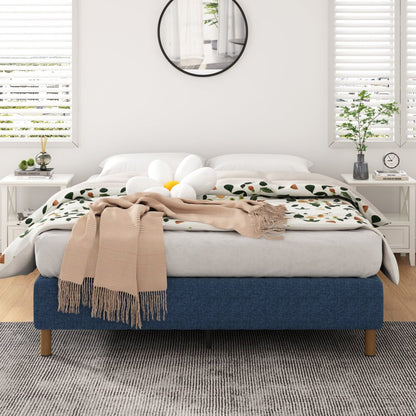 Queen Size Metal Bed Frame – Blue Mattress Foundation with Sturdy Steel Base