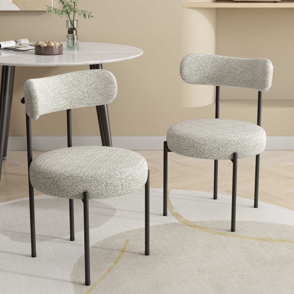 Braneit™ Luxe Boucle Cushioned Elsa Dining Chairs in White Quartz