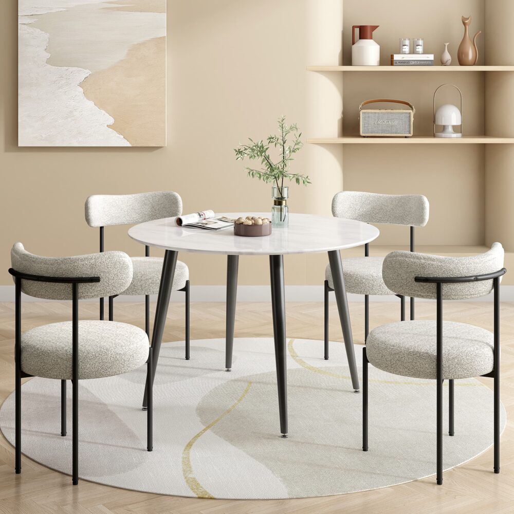 Braneit™ Luxe Boucle Cushioned Elsa Dining Chairs in White Quartz