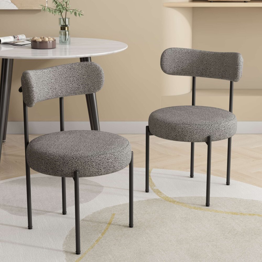 Prestigious Homeware™ Plush Boucle Cushioned Elsa Dining Chairs in Slate Grey