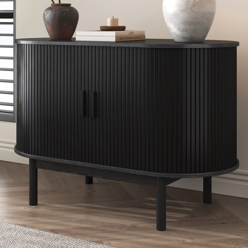 Prestigious Homeware™ Mid-Century Black Ribbed Sideboard Cabinet