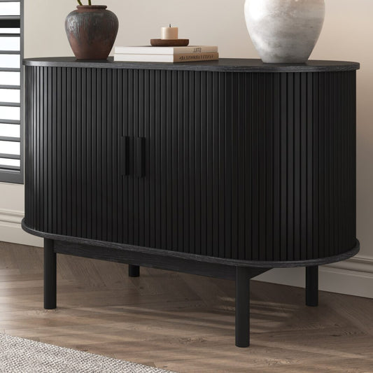 Prestigious Homeware™ Mid-Century Black Ribbed Sideboard Cabinet