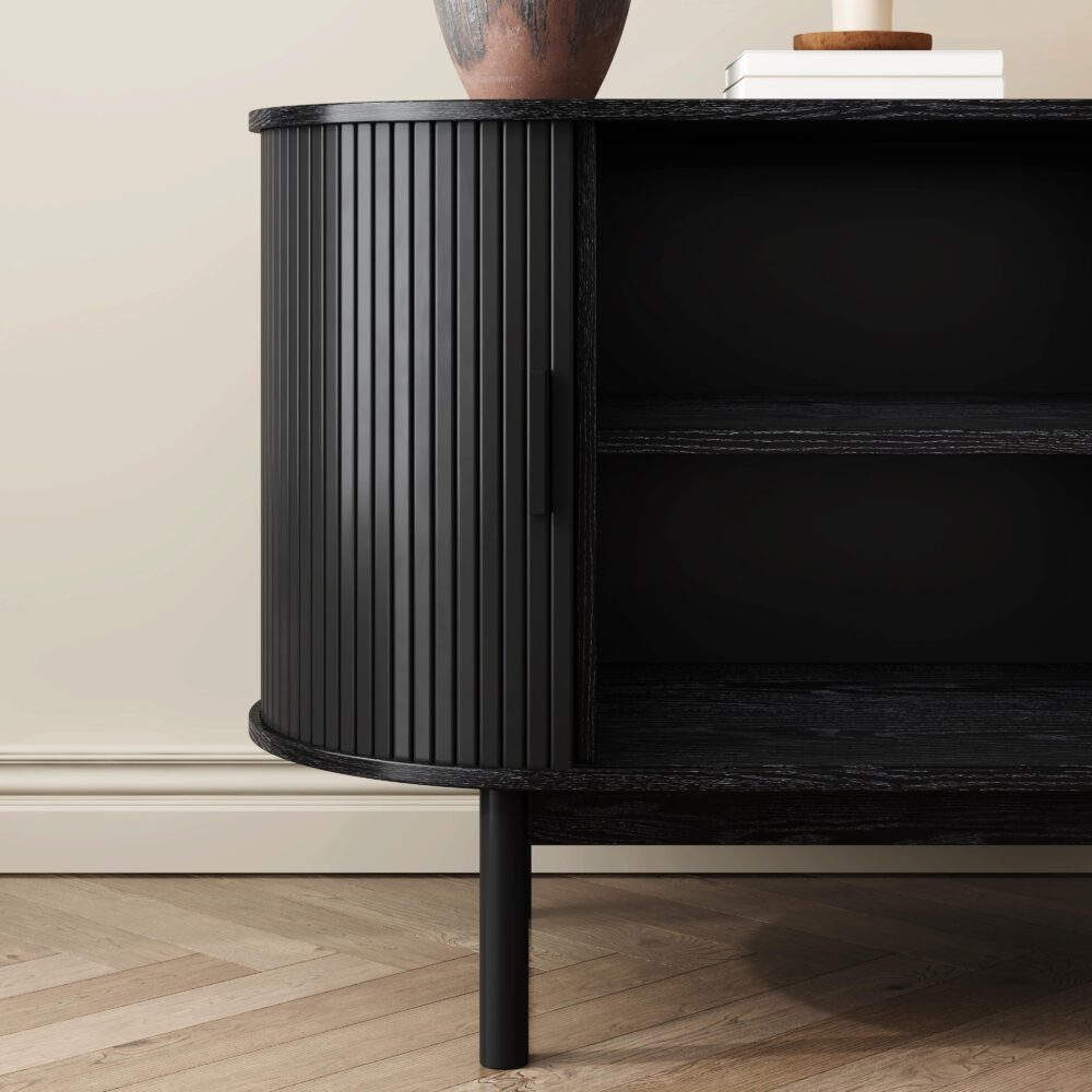 Prestigious Homeware™ Mid-Century Black Ribbed Sideboard Cabinet
