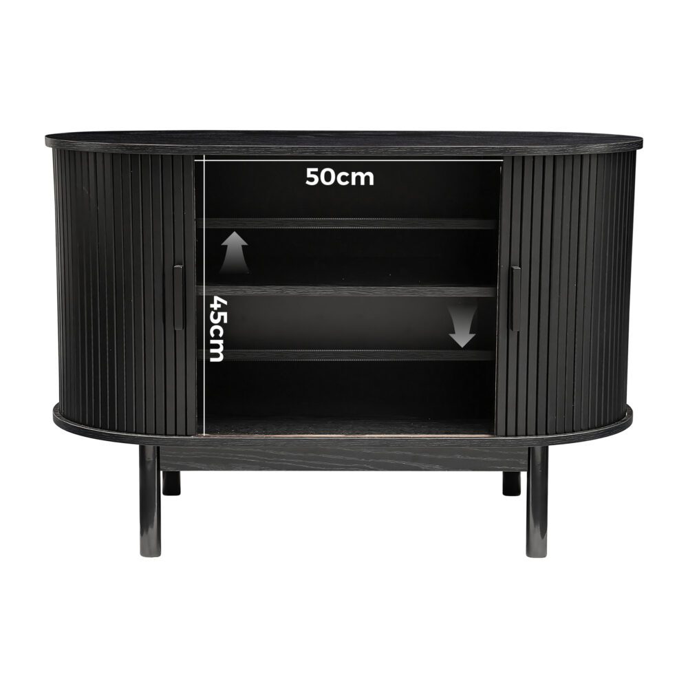 Prestigious Homeware™ Mid-Century Black Ribbed Sideboard Cabinet