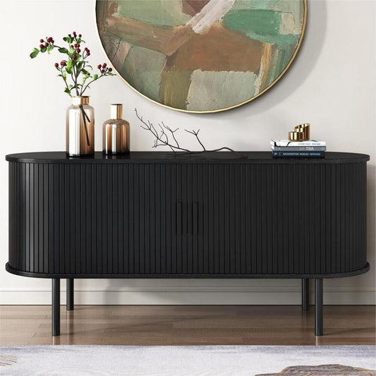 Prestigious Homeware™ Ribbed Black Sideboard with Sliding Doors