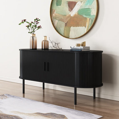 Prestigious Homeware™ Ribbed Black Sideboard with Sliding Doors
