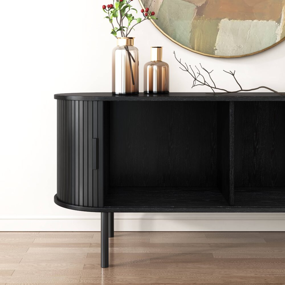 Prestigious Homeware™ Ribbed Black Sideboard with Sliding Doors