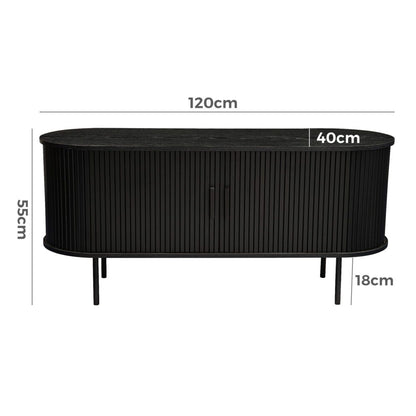 Prestigious Homeware™ Ribbed Black Sideboard with Sliding Doors