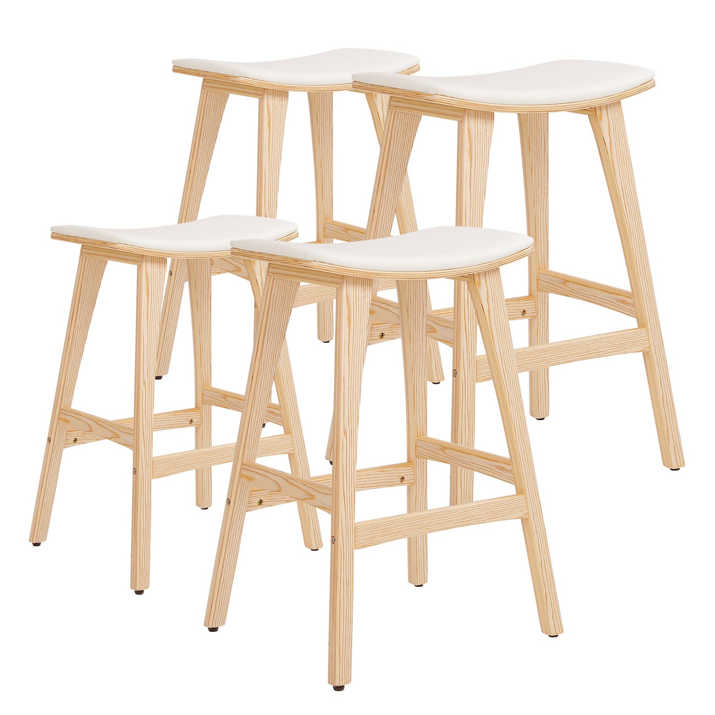 Braneit™ Set of 4 KANSO 65cm Wooden Bar Stools – Beige Padded Fabric Dining Chairs