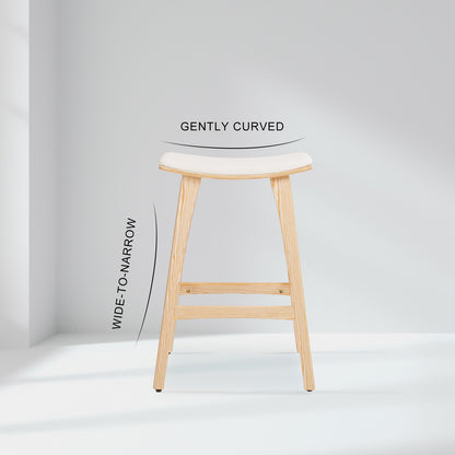 Braneit™ Set of 4 KANSO 65cm Wooden Bar Stools – Beige Padded Fabric Dining Chairs