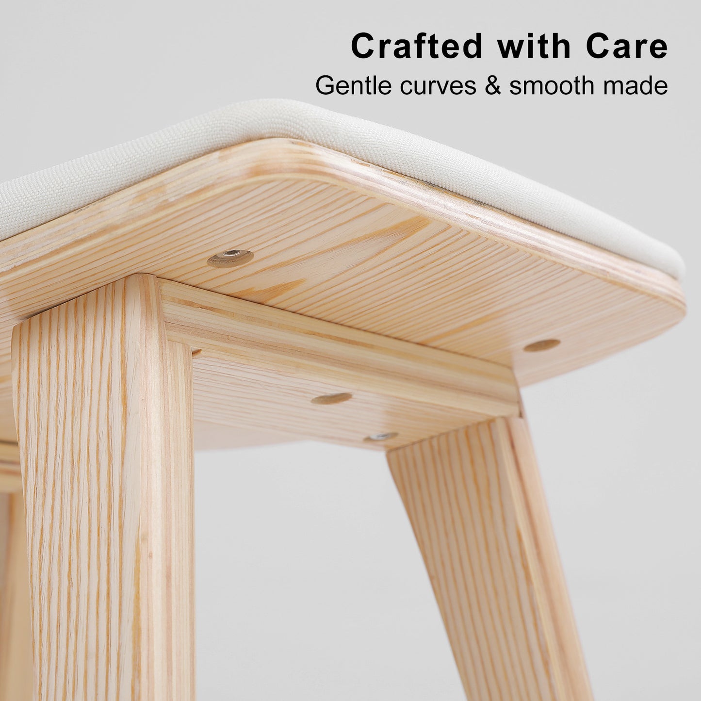 Braneit™ Set of 4 KANSO 65cm Wooden Bar Stools – Beige Padded Fabric Dining Chairs