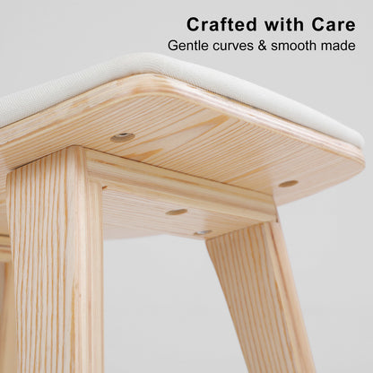 Braneit™ Set of 4 KANSO 65cm Wooden Bar Stools – Beige Padded Fabric Dining Chairs