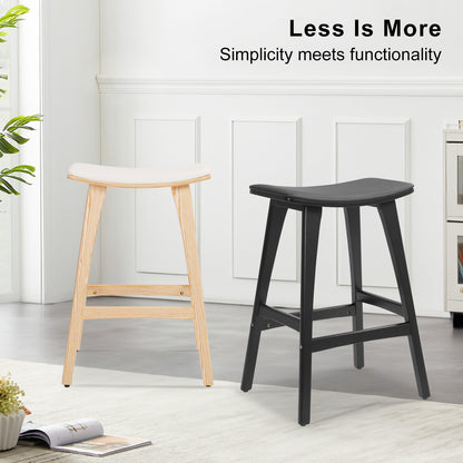 Braneit™ Set of 4 KANSO 65cm Wooden Bar Stools – Beige Padded Fabric Dining Chairs