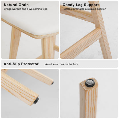 Braneit™ Set of 4 KANSO 65cm Wooden Bar Stools – Beige Padded Fabric Dining Chairs