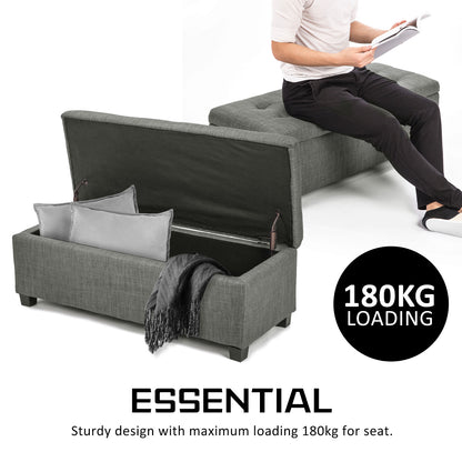 Braneit™ 102cm Storage Ottoman Stool – Dark Grey Fabric Bench with Hidden Compartment