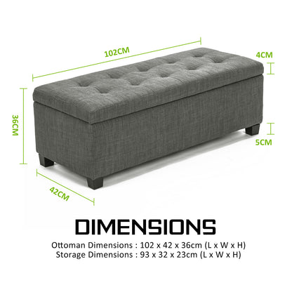 Braneit™ 102cm Storage Ottoman Stool – Dark Grey Fabric Bench with Hidden Compartment