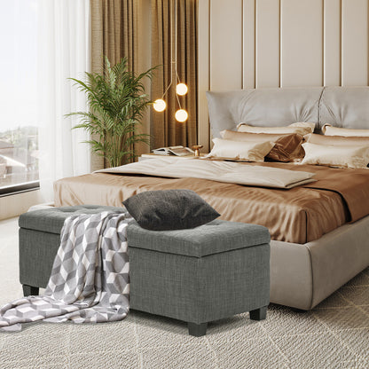 Braneit™ 102cm Storage Ottoman Stool – Dark Grey Fabric Bench with Hidden Compartment