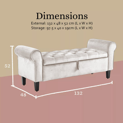 Storage Ottoman Stool Arm Bench Seat 132cm Velvet BEIGE