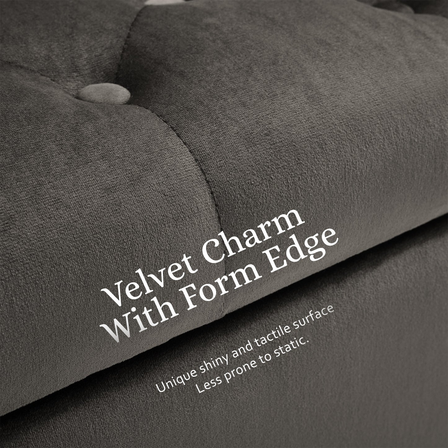 132cm Velvet Storage Ottoman Bench – Grey Upholstered Arm Stool with Hidden Compartment