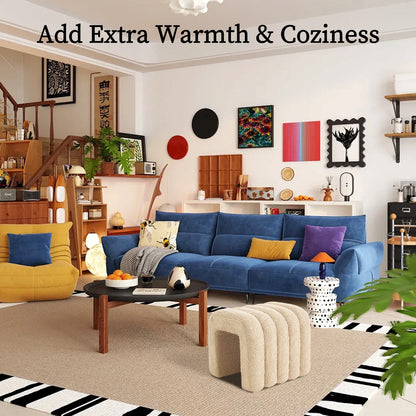 Ridge Arch Ottoman Stool Teddy Fleece Fabric Foot Rest 45cm BEIGE