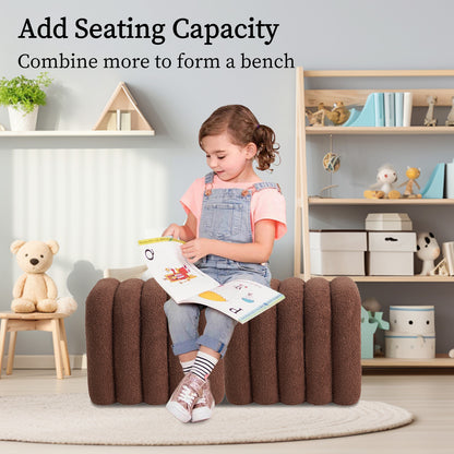 Ridge Arch Ottoman Stool Teddy Fleece Fabric Foot Rest 45cm BROWN