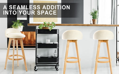 Braneit™ 2X Wood Bar Stool Dining Chair Fabric LEILA 72cm BEIGE