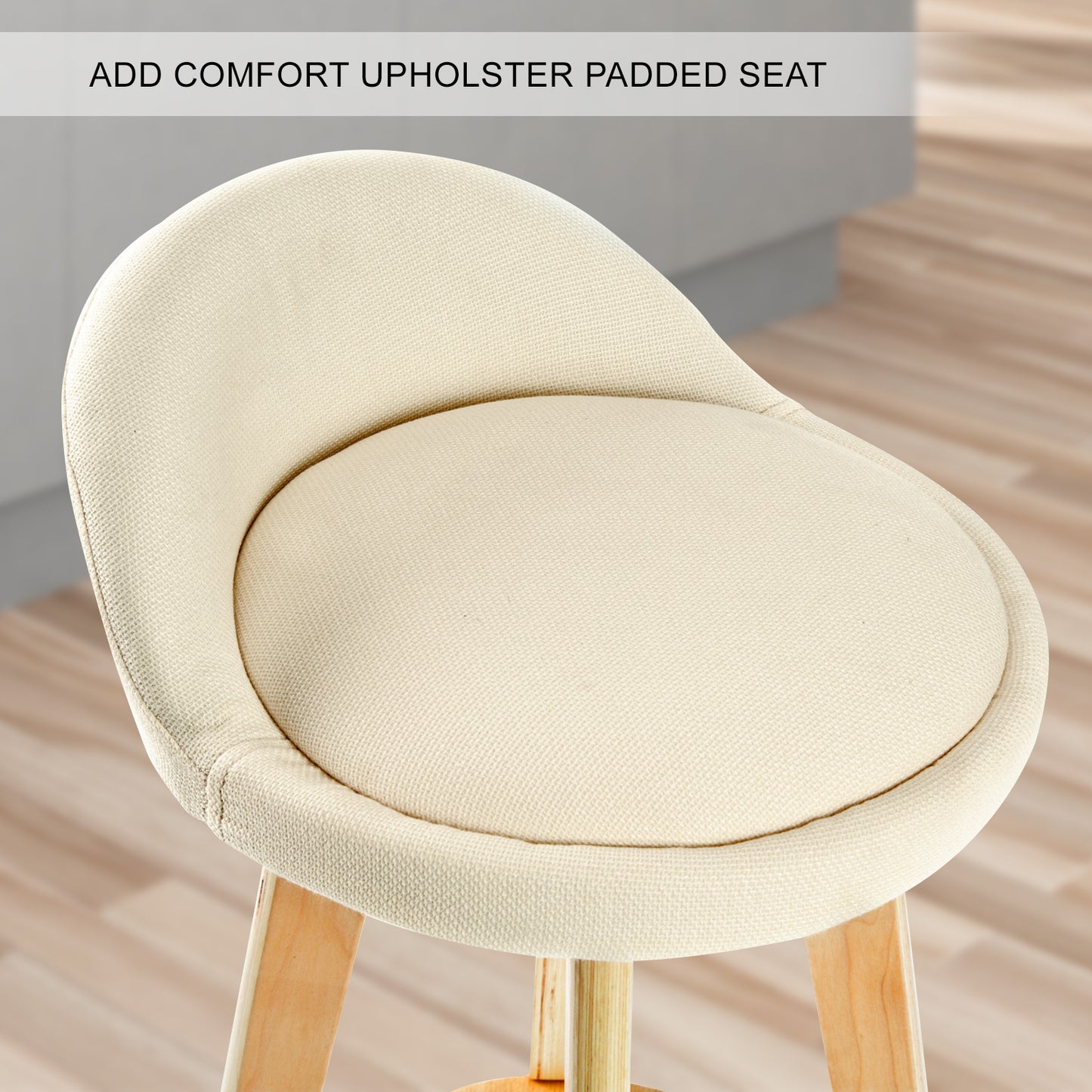 Braneit™ 2X Wood Bar Stool Dining Chair Fabric LEILA 72cm BEIGE