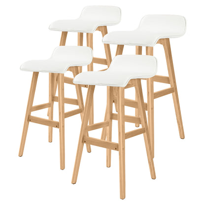 Set of 4 SOPHIA 74cm Wooden Bar Stools – White Faux Leather Dining Chairs